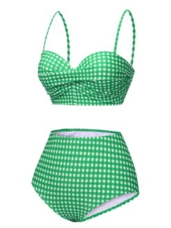 1950s Gingham Plaid Suspender Swimsuit -Retro Pulse Shop SCXL000471 10