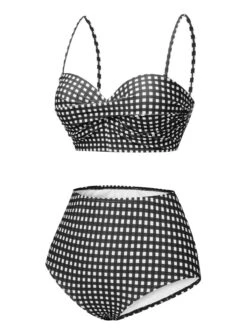 1950s Gingham Plaid Suspender Swimsuit -Retro Pulse Shop SCXL000471 14