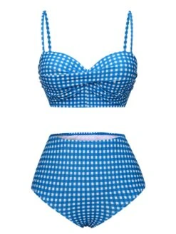 1950s Gingham Plaid Suspender Swimsuit -Retro Pulse Shop SCXL000471 5