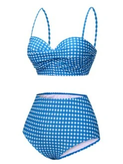 1950s Gingham Plaid Suspender Swimsuit -Retro Pulse Shop SCXL000471 6