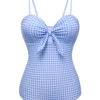 Blue 1950s Plaid Knot Strap Swimsuit
