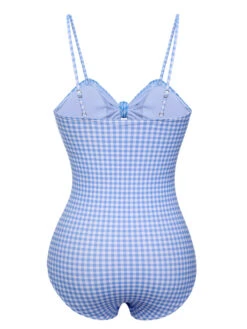 Blue 1950s Plaid Knot Strap Swimsuit -Retro Pulse Shop SCXL000472 3