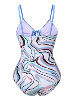 Blue 1940s Marble Print Hollow One-Piece Swimsuit 8 Blue 1940s Marble Print Hollow One-Piece Swimsuit -Retro Pulse Shop SCXL000474 3