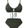 Army Green 1950s Solid Drawstring Halter Bikini -Retro Pulse Shop SCXL000476 1