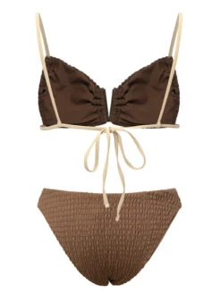 Khaki 1950s Spaghetti Straps Solid Bikini Set -Retro Pulse Shop SCXL000486 3