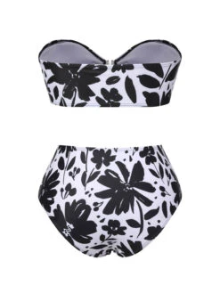 Black & White 1950s Plants Silhouette Bandeau Bikini -Retro Pulse Shop SCXL000488 3