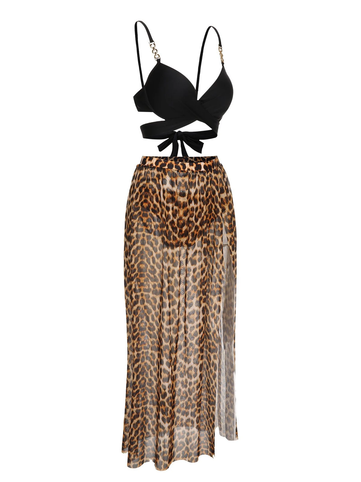 3PCS Black 1950s Leopard Swimsuit & Cover-Up 4 3PCS Black 1950s Leopard Swimsuit & Cover-Up - Image 2