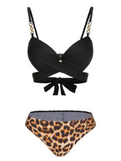 3PCS Black 1950s Leopard Swimsuit & Cover-Up 10 3PCS Black 1950s Leopard Swimsuit & Cover-Up -Retro Pulse Shop SCXL000490 4