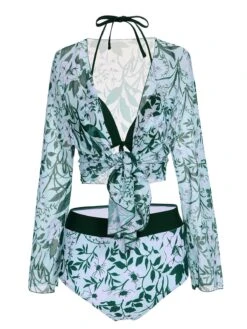 Green 1950s Halter Plants Print Swimsuit & Cover-Up -Retro Pulse Shop SCXL000491 4 compressed