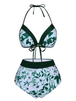 Green 1950s Halter Plants Print Swimsuit & Cover-Up -Retro Pulse Shop SCXL000491 5 compressed