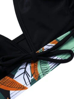 Black 1950s Plants Silhouette V-Neck Bikini Set -Retro Pulse Shop SCXL000495 4