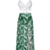 White & Green 1950s Tropical Swimsuit With Cover-Up