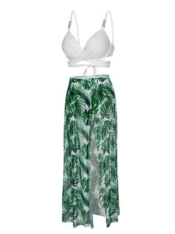 White & Green 1950s Tropical Swimsuit With Cover-Up -Retro Pulse Shop SCXL000503 3