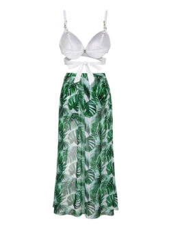 White & Green 1950s Tropical Swimsuit With Cover-Up -Retro Pulse Shop SCXL000503 4