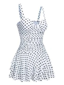 [Pre-Sale] White 1950s Spaghetti Strap Polka Dots Swimsuit -Retro Pulse Shop SCXL000506 2 compressed