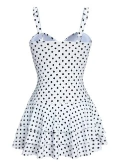 [Pre-Sale] White 1950s Spaghetti Strap Polka Dots Swimsuit -Retro Pulse Shop SCXL000506 3 compressed