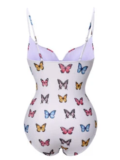 White 1970s Butterfly Strap One-Piece Swimsuit -Retro Pulse Shop SCXL000509 3