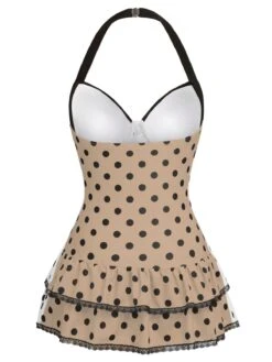 Pink 1940s Halter Polka Dots Bow One-Piece Swimsuit -Retro Pulse Shop SCXL000511 B2