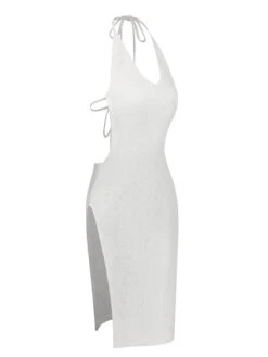 White 1960s Knitted Halter Dress Cover-Up -Retro Pulse Shop SCXL000515 2