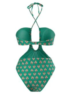 2PCS Green 1940s Flowers One-Piece Swimsuit & Cover-Up -Retro Pulse Shop SCXL000519 3