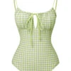 Green 1940s Plaid Chest Elastic Drawstring Swimsuit -Retro Pulse Shop SCXL000520 1