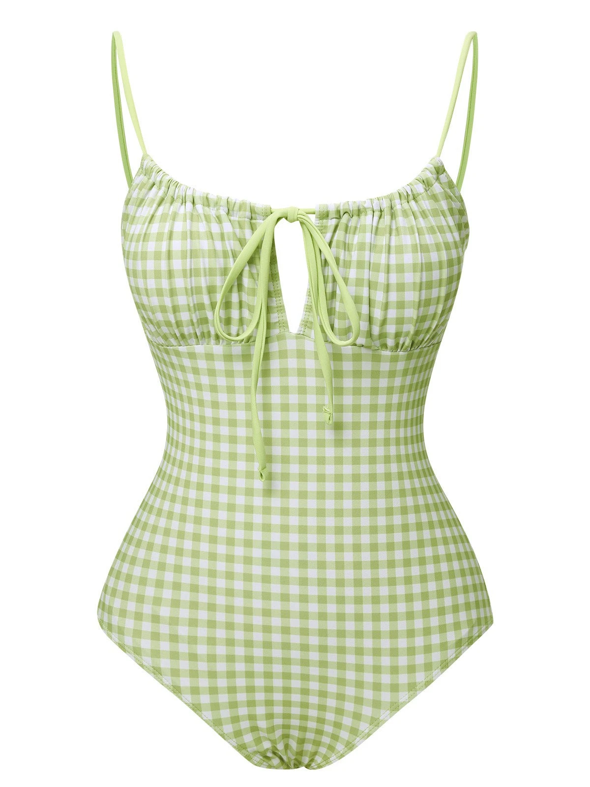 Green 1940s Plaid Chest Elastic Drawstring Swimsuit 3 Green 1940s Plaid Chest Elastic Drawstring Swimsuit