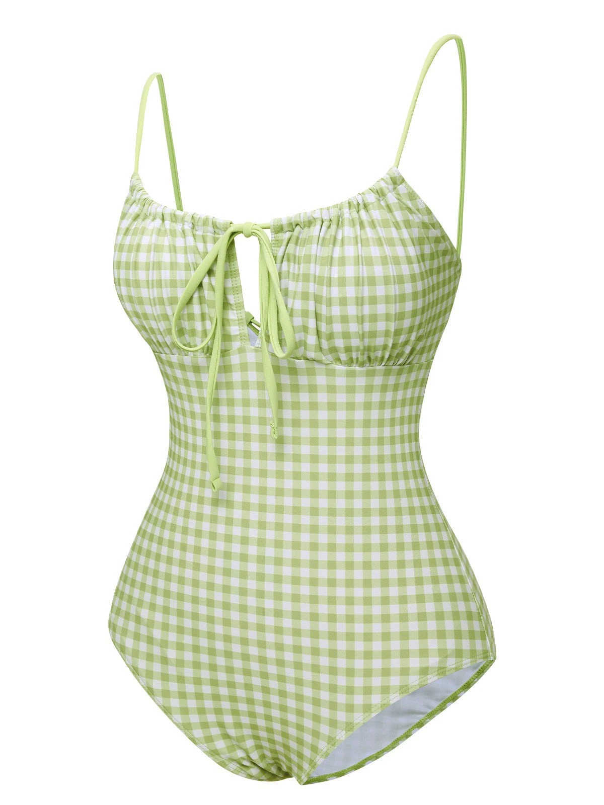 Green 1940s Plaid Chest Elastic Drawstring Swimsuit 4 Green 1940s Plaid Chest Elastic Drawstring Swimsuit - Image 2