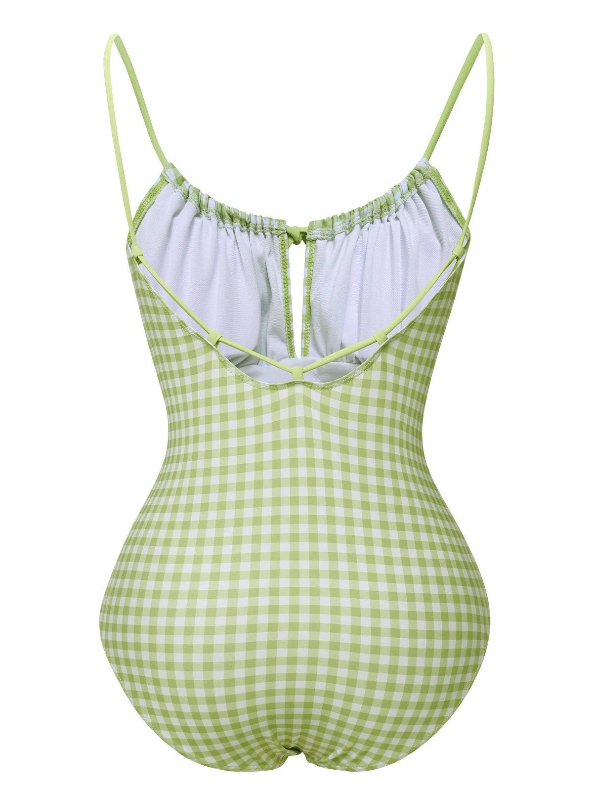 Green 1940s Plaid Chest Elastic Drawstring Swimsuit 5 Green 1940s Plaid Chest Elastic Drawstring Swimsuit - Image 3