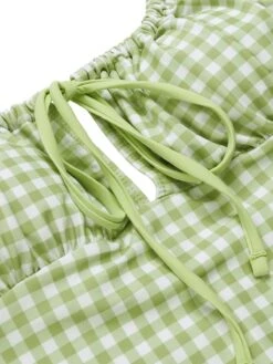 Green 1940s Plaid Chest Elastic Drawstring Swimsuit 9 Green 1940s Plaid Chest Elastic Drawstring Swimsuit -Retro Pulse Shop SCXL000520 4