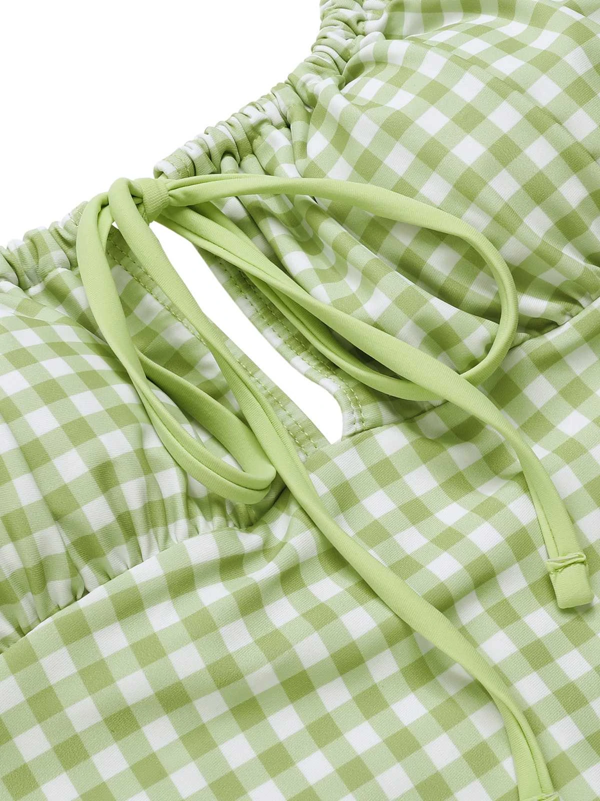 Green 1940s Plaid Chest Elastic Drawstring Swimsuit 6 Green 1940s Plaid Chest Elastic Drawstring Swimsuit - Image 4