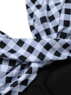 Black 1940s Halter Backless Plaids One-Piece Swimsuit -Retro Pulse Shop SCXL000524 4