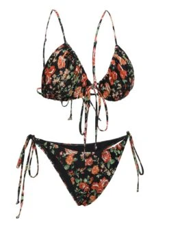 1950s Floral Lace-Up Spaghetti Strap Bikini Set -Retro Pulse Shop SCXL000525 2