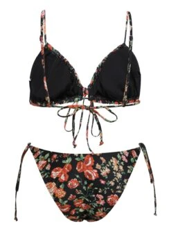 1950s Floral Lace-Up Spaghetti Strap Bikini Set -Retro Pulse Shop SCXL000525 3