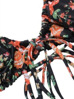 1950s Floral Lace-Up Spaghetti Strap Bikini Set -Retro Pulse Shop SCXL000525 4