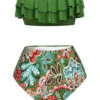 Green 1950s Plants Print Bandeau Bikini Swimsuit -Retro Pulse Shop SCXL000526 1