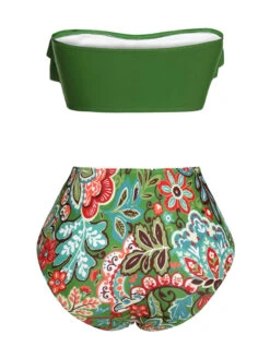 Green 1950s Plants Print Bandeau Bikini Swimsuit -Retro Pulse Shop SCXL000526 3