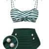 Green 1960s Stripe Shoulder Straps Swimsuit 2 Green 1960s Stripe Shoulder Straps Swimsuit -Retro Pulse Shop SCXL000536 MC