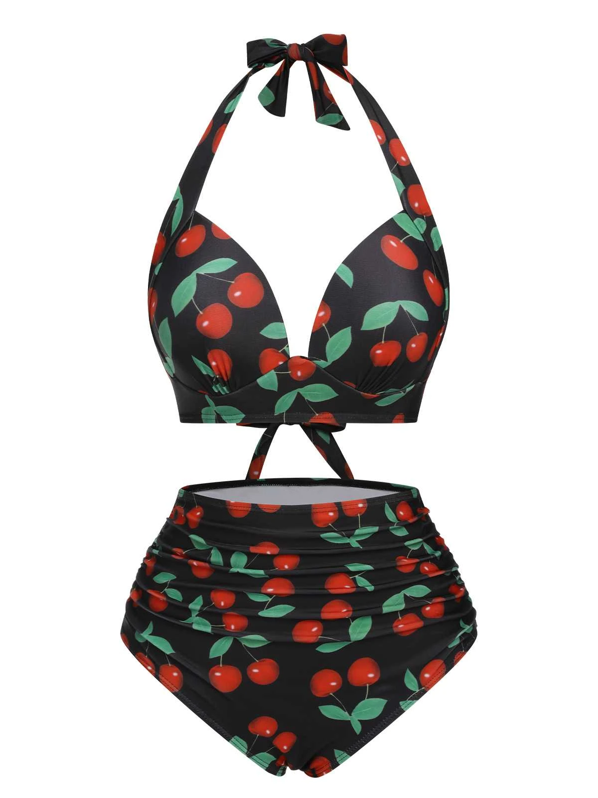 Black 1960s Halter Cherry Swimsuit 3 Black 1960s Halter Cherry Swimsuit