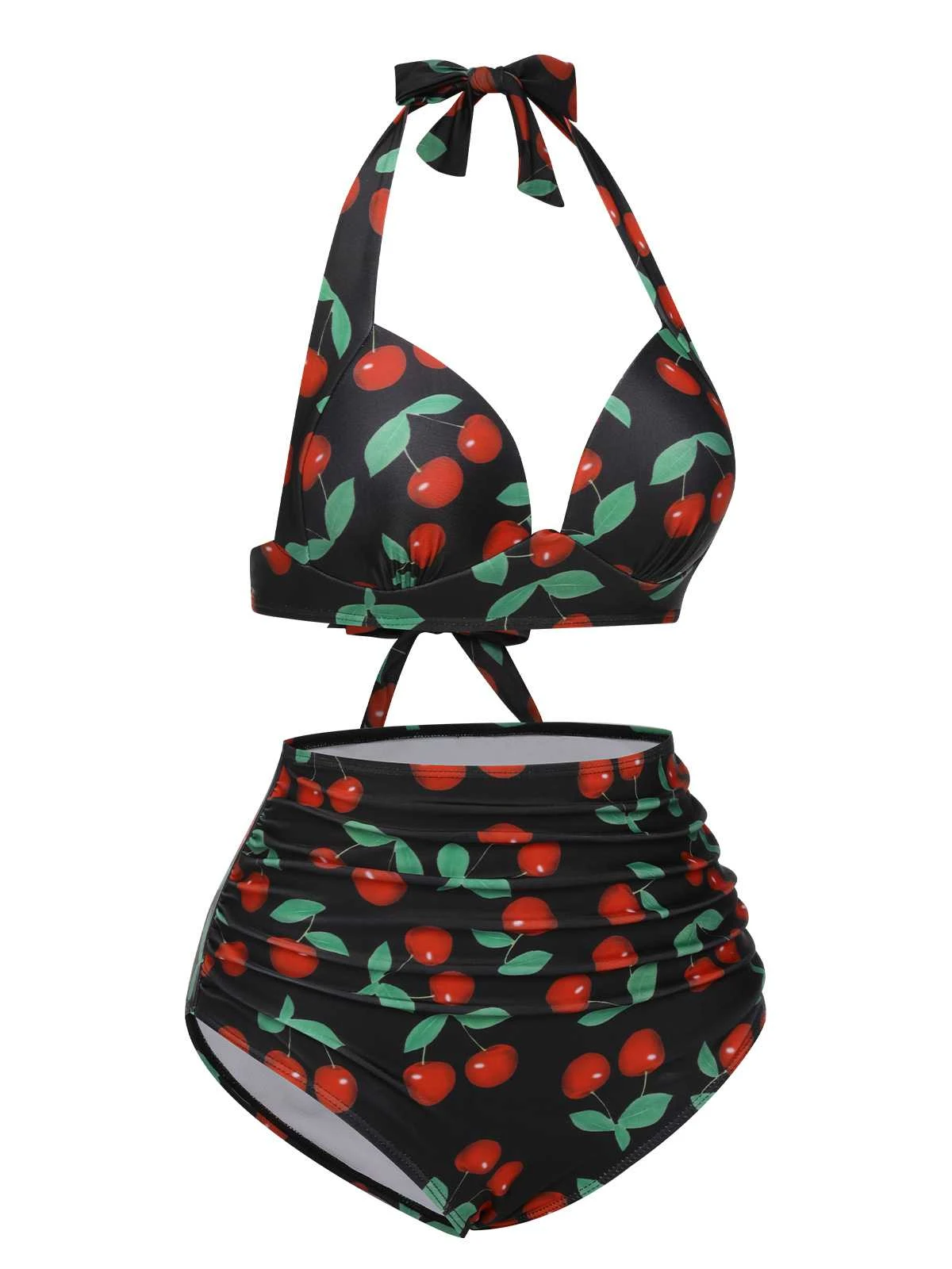 Black 1960s Halter Cherry Swimsuit 4 Black 1960s Halter Cherry Swimsuit - Image 2