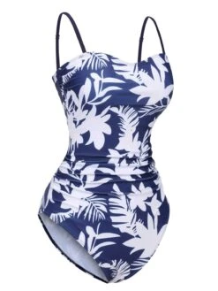 1960s Spaghetti Strap Plants Solid One-Piece Swimsuit -Retro Pulse Shop SCXL000557 2 compressed