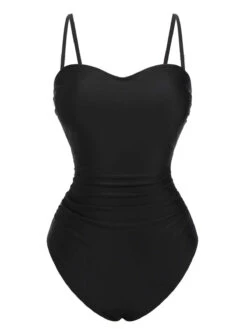 1960s Spaghetti Strap Plants Solid One-Piece Swimsuit -Retro Pulse Shop SCXL000557 5 compressed