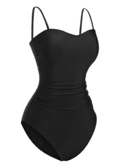 1960s Spaghetti Strap Plants Solid One-Piece Swimsuit -Retro Pulse Shop SCXL000557 6 compressed
