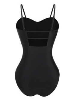 1960s Spaghetti Strap Plants Solid One-Piece Swimsuit -Retro Pulse Shop SCXL000557 7 compressed