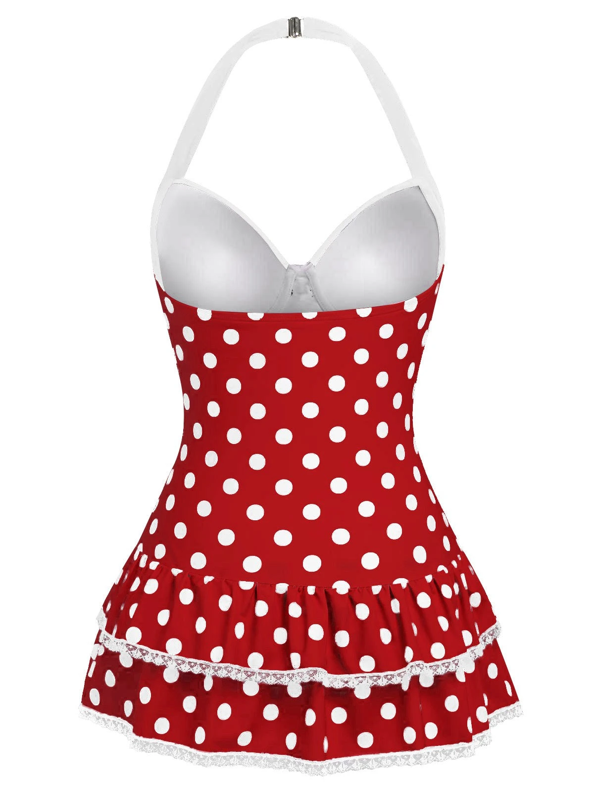 Red 1940s Polka Dots Halter One-Piece Swimsuit 4 Red 1940s Polka Dots Halter One-Piece Swimsuit - Image 2