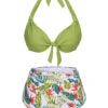 Chartreuse 1960s Tropical Tie Halter Swimsuit -Retro Pulse Shop SCXL000586 1 1