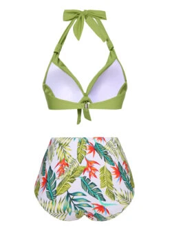 Chartreuse 1960s Tropical Tie Halter Swimsuit -Retro Pulse Shop SCXL000586 1 3