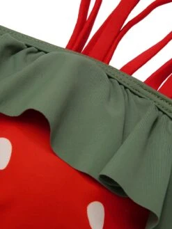 [Plus Size] Red 1950s Strawberry Ruffle Strap Swimsuit -Retro Pulse Shop SCXL000589 4