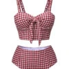 Red 1930s Plaid Knot Strap Swimsuit -Retro Pulse Shop SCXL000590 1 1