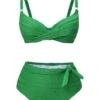 Green 1960s Pleated Solid Swimsuit -Retro Pulse Shop SCXL000592 1 1