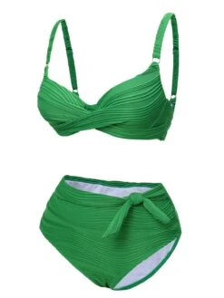 Green 1960s Pleated Solid Swimsuit -Retro Pulse Shop SCXL000592 1 2